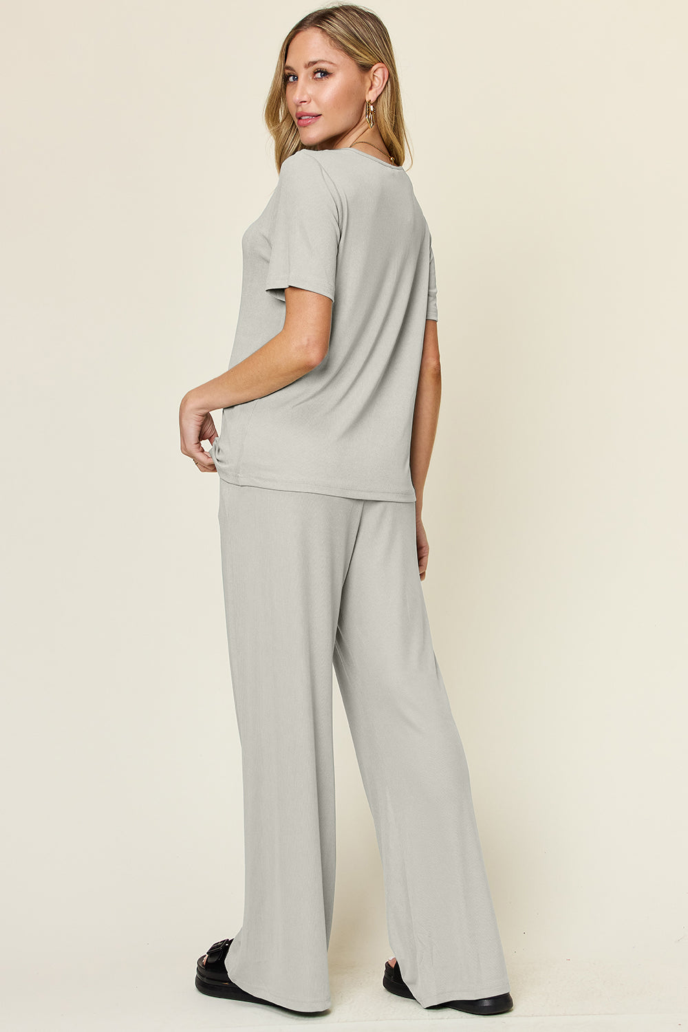 Bee Comfortable In This Round Neck Short Sleeve T-Shirt and Wide Leg Pants Set