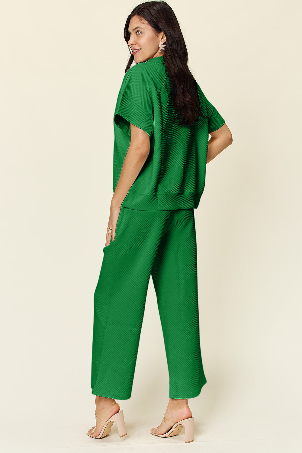 Do A Double Take Texture Half Zip Short Sleeve Top and Pants Set