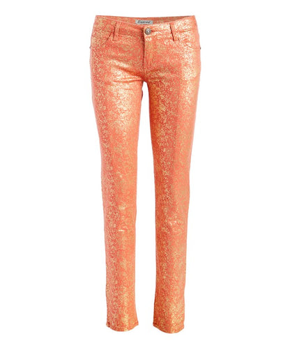 Step Into Style With These Low Rise Metallic Print Skinny Jeans Pants