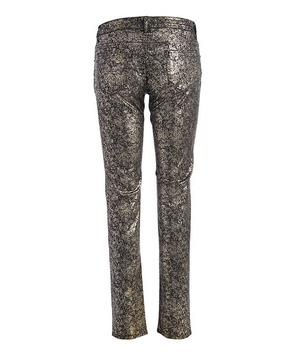 Step Into Style With These Low Rise Metallic Print Skinny Jeans Pants