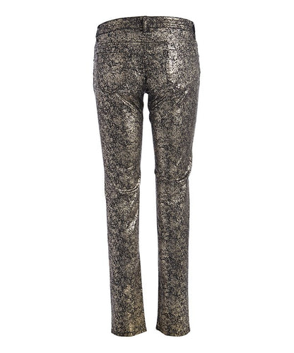 Step Into Style With These Low Rise Metallic Print Skinny Jeans Pants