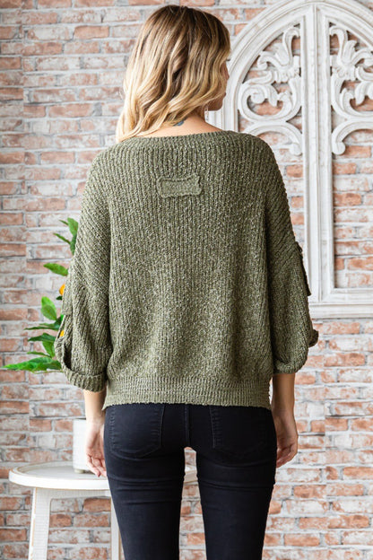 Vevere Round Neck Roll-Up Sweater