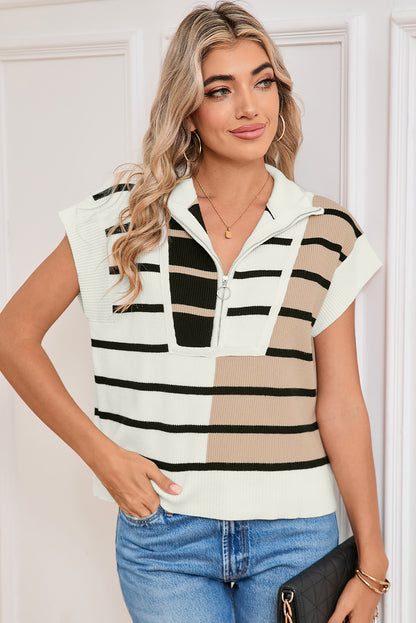 Bold In Black Stripe Quarter Zip Collar Knit Vest