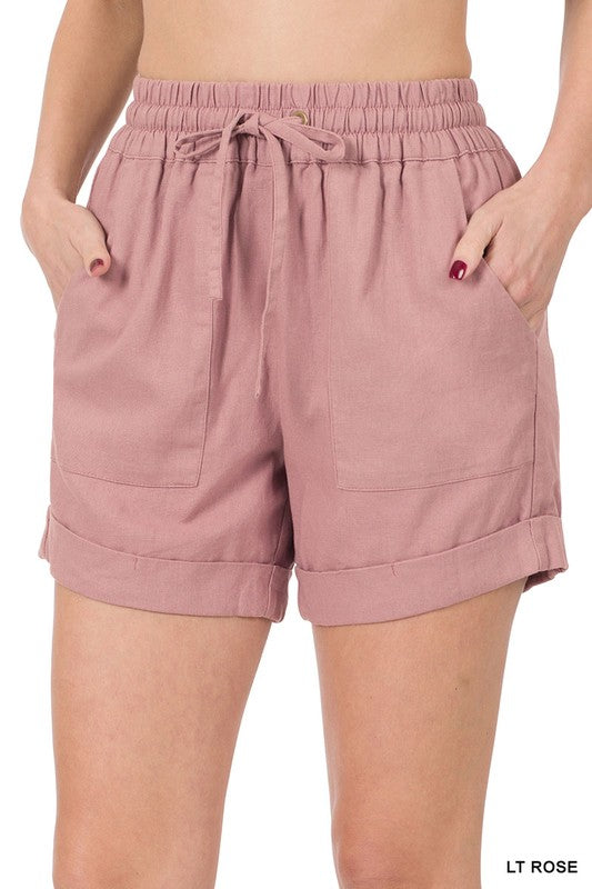 Linen Drawstring-Waist Shorts with Pockets - Bee Creek Apparel