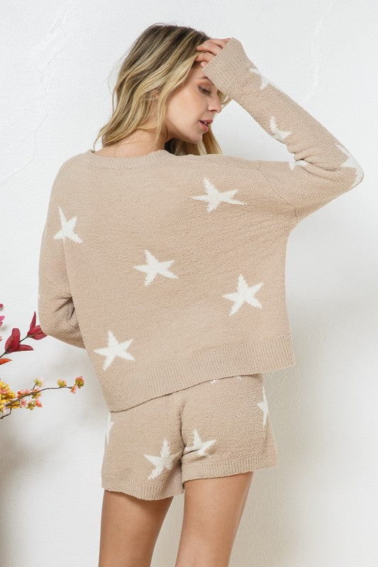 Unwind In Our Soft Long Sleeve Star Print  Set - Bee Creek Apparel