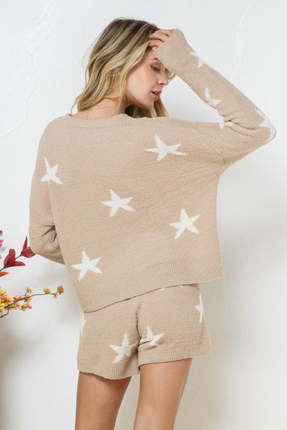 Unwind In Our Soft Long Sleeve Star Print  Set - Bee Creek Apparel
