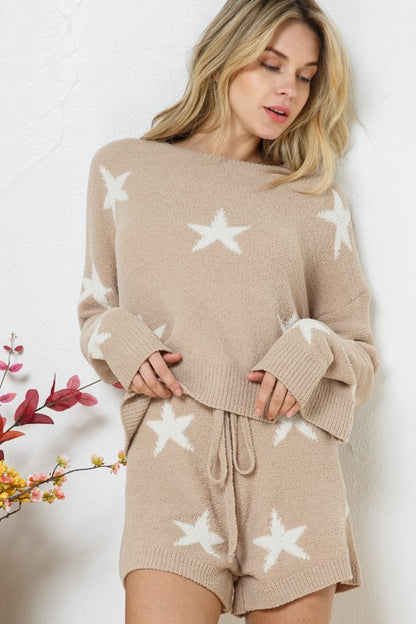 Unwind In Our Soft Long Sleeve Star Print  Set - Bee Creek Apparel