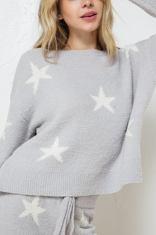 Unwind In Our Soft Long Sleeve Star Print  Set - Bee Creek Apparel