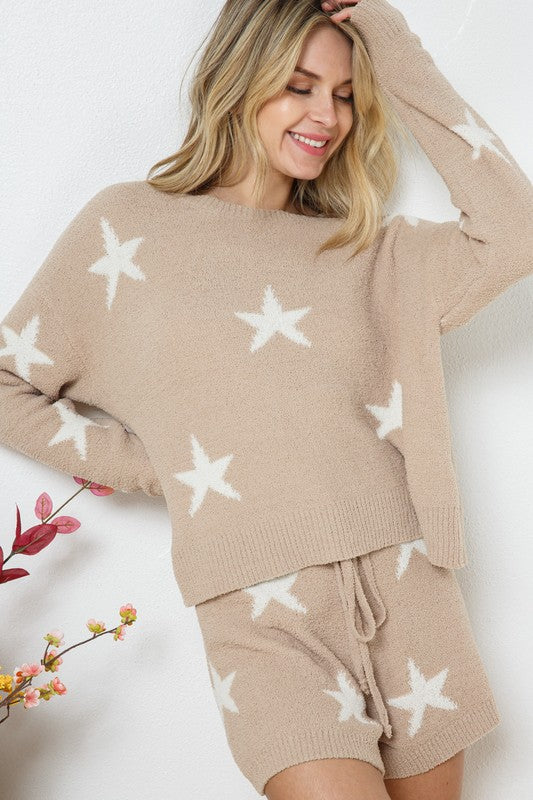 Unwind In Our Soft Long Sleeve Star Print  Set - Bee Creek Apparel
