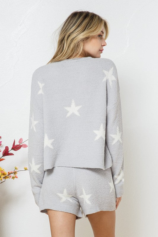Unwind In Our Soft Long Sleeve Star Print  Set - Bee Creek Apparel