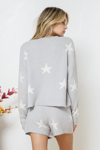 Unwind In Our Soft Long Sleeve Star Print  Set - Bee Creek Apparel