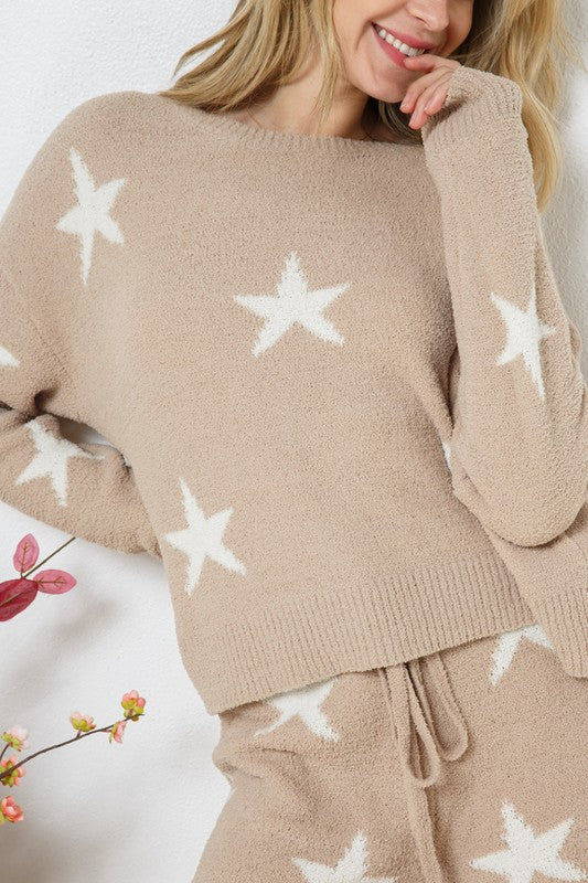 Unwind In Our Soft Long Sleeve Star Print  Set - Bee Creek Apparel