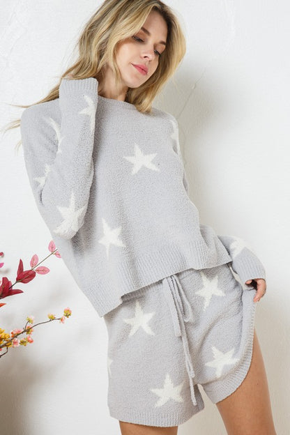 Unwind In Our Soft Long Sleeve Star Print  Set - Bee Creek Apparel