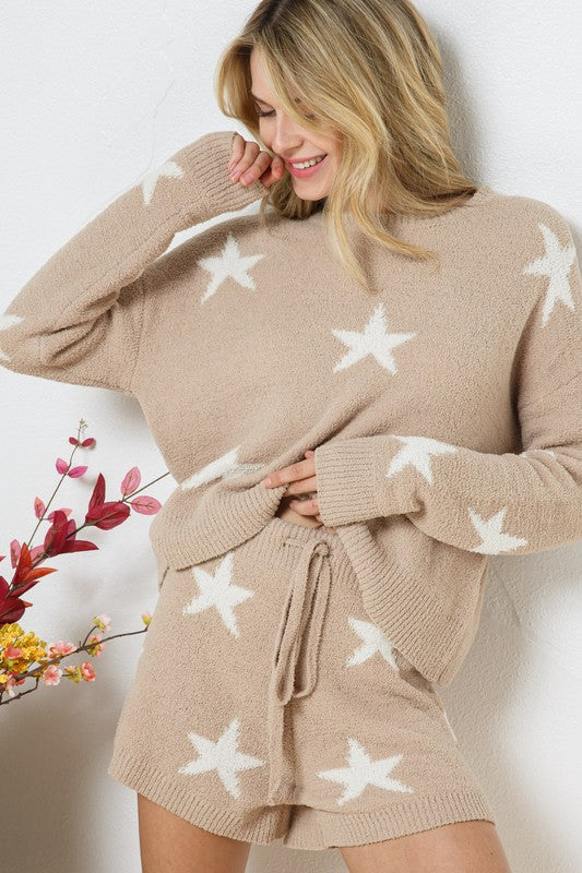 Unwind In Our Soft Long Sleeve Star Print  Set - Bee Creek Apparel