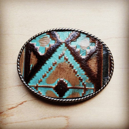 One-Of-A-Kind Rope Edge Navajo Leather Belt Buckle