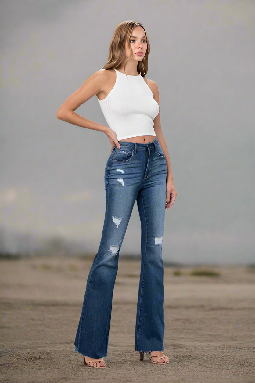 Essential Mid Rise Dark Wash Flare Jeans