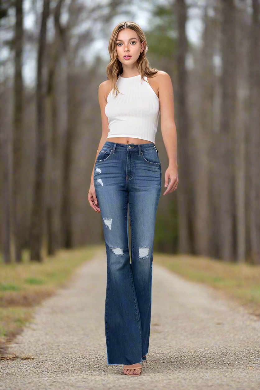 Essential Mid Rise Dark Wash Flare Jeans