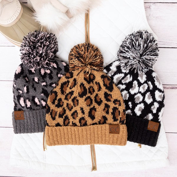 Let's Play In This CC Leopard Pom Beanie