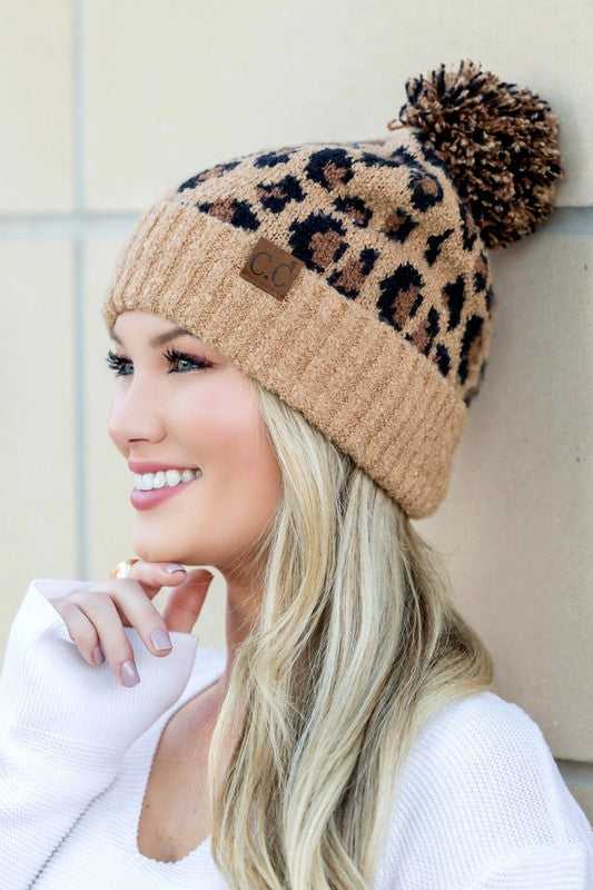 Let's Play In This CC Leopard Pom Beanie