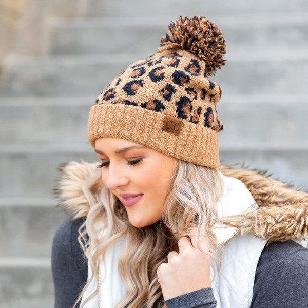 Let's Play In This CC Leopard Pom Beanie