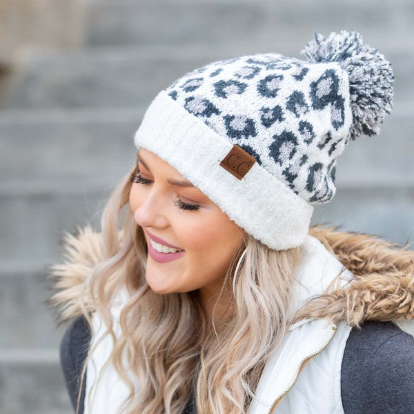 Let's Play In This CC Leopard Pom Beanie