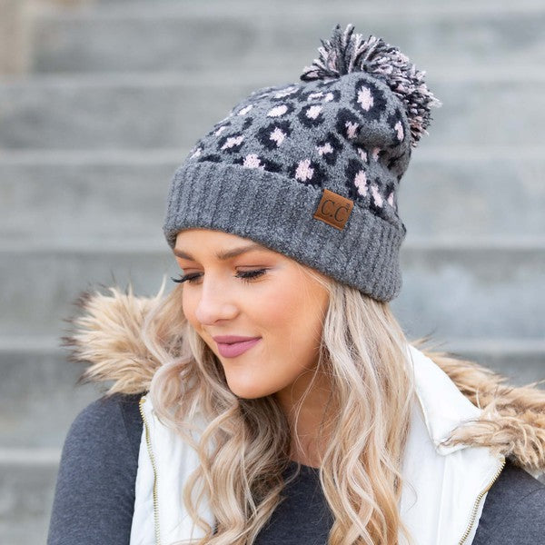 Let's Play In This CC Leopard Pom Beanie