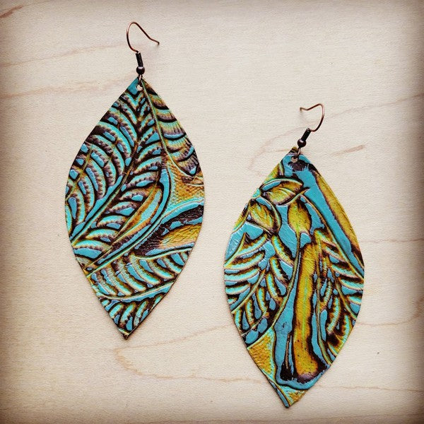 Leather Oval Earrings - Dallas Turquoise