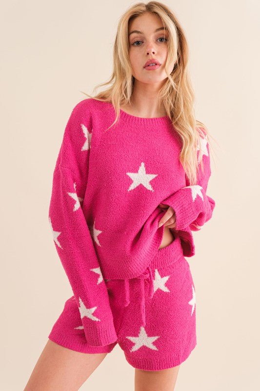 Unwind In Our Soft Long Sleeve Star Print  Set - Bee Creek Apparel