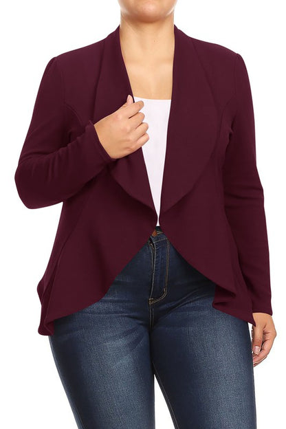 Plus Casual Solid open front jacket blazer