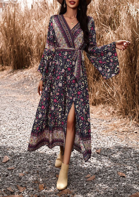 Try Our Boho Floral Mid Length Dress With Slit