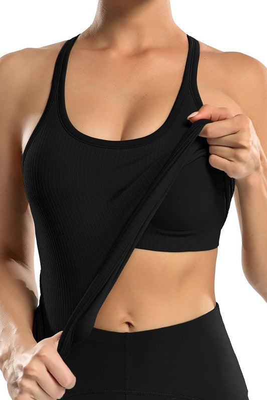 Ribbed Workout Tank Tops with Built in Bra - Bee Creek Apparel