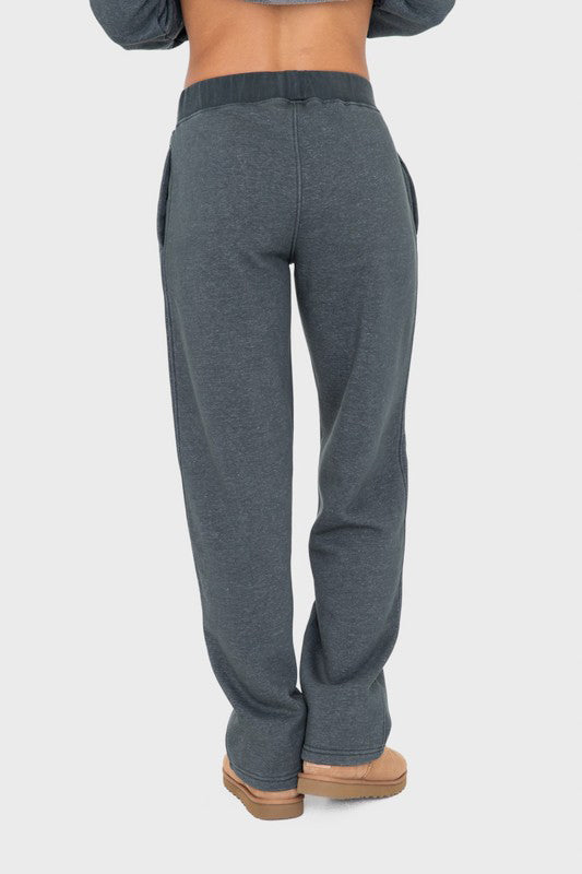 Cozy Bottom Elastic Waist Fleece Pants With Pockets