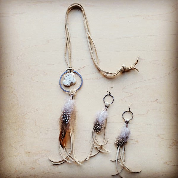 Boho Bone Deer Skin Leather Tassel Earring With Feather