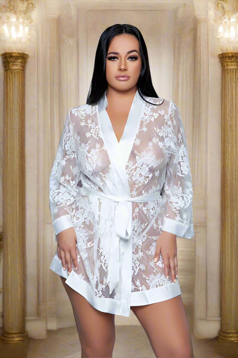 This Exquisite Floral Lace Peek A Boo Robe