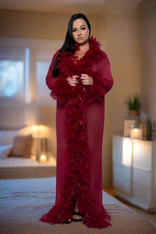 Glamour Boa Feather Trim Robe - Bee Creek Apparel