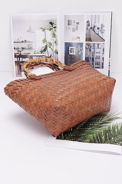 Bamboo Top Handle Weaved Basket Tote