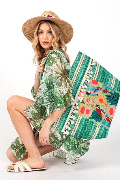 Pirate's Embroidered Tassel Oversize Tote - Bee Creek Apparel