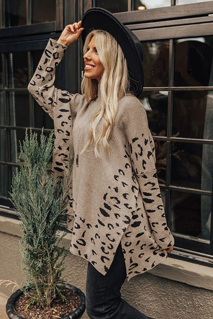 Leopard High Neck Oversized Sweater