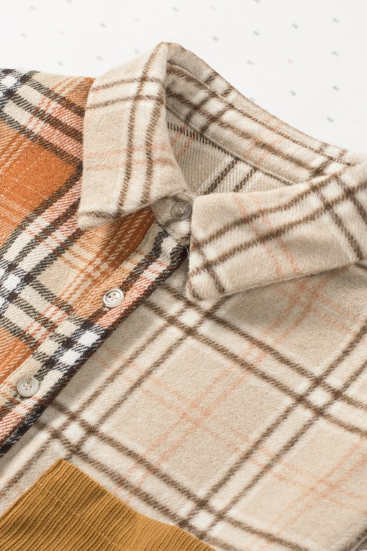 The Patch Plaid Color Block Shirt Shacket - Bee Creek Apparel