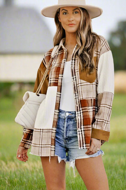 The Patch Plaid Color Block Shirt Shacket - Bee Creek Apparel