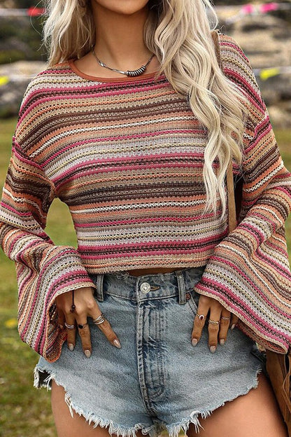 This Eye-Catching Striped Wide Cropped Long Sleeve Top