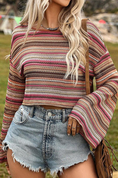 This Eye-Catching Striped Wide Cropped Long Sleeve Top