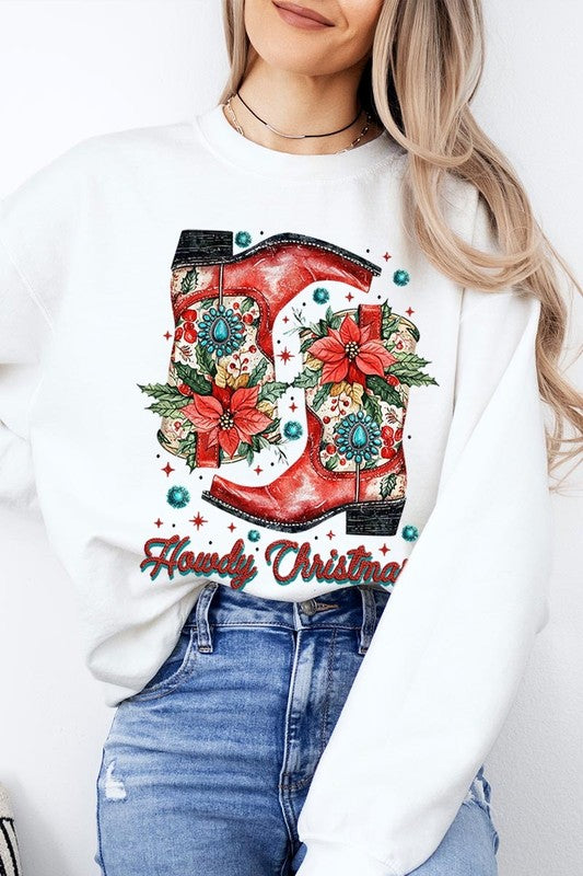 Howdy Christmas Graphic Fleece Sweatshirts - Bee Creek Apparel