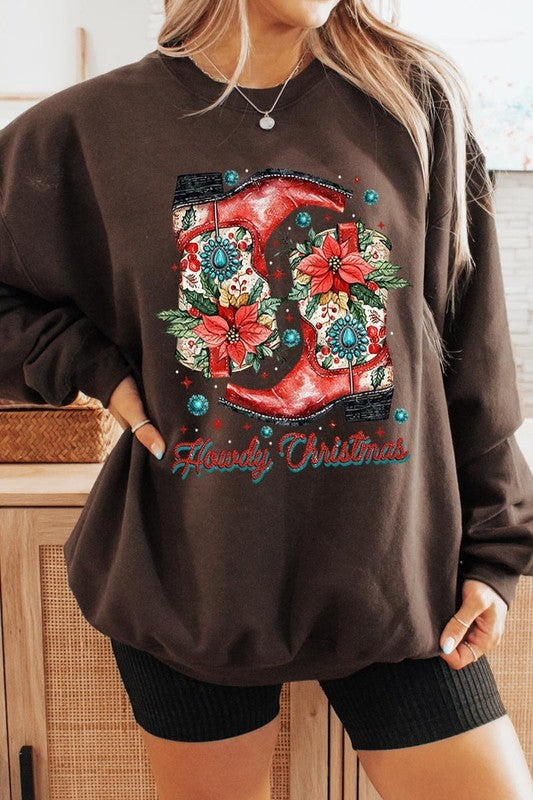 Howdy Christmas Graphic Fleece Sweatshirts - Bee Creek Apparel