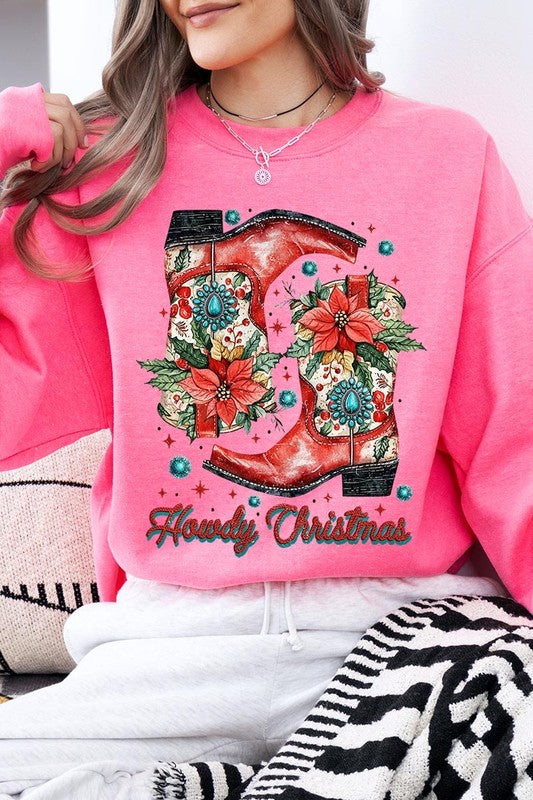 Howdy Christmas Graphic Fleece Sweatshirts - Bee Creek Apparel