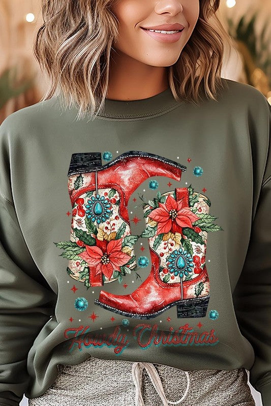 Howdy Christmas Graphic Fleece Sweatshirts - Bee Creek Apparel