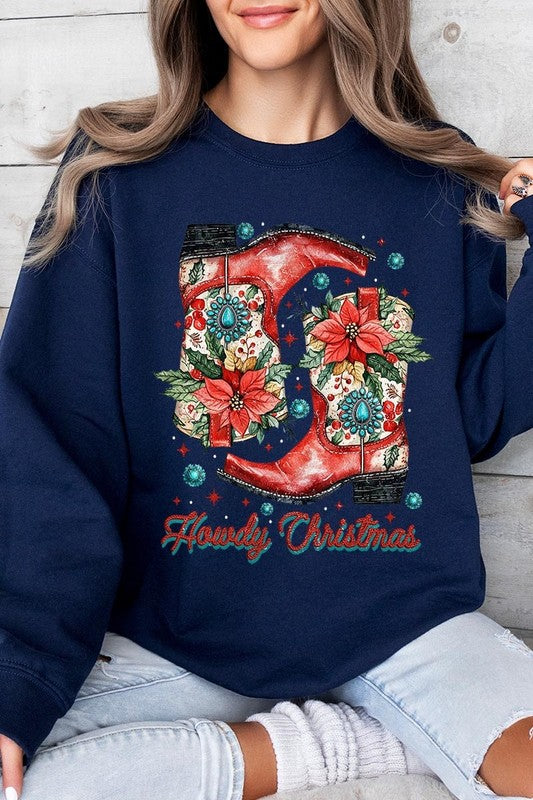 Howdy Christmas Graphic Fleece Sweatshirts - Bee Creek Apparel