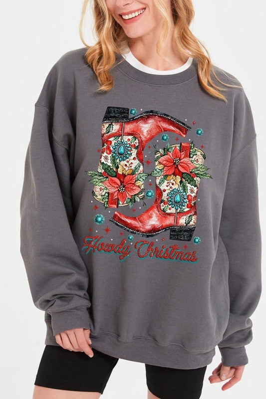 Howdy Christmas Graphic Fleece Sweatshirts - Bee Creek Apparel