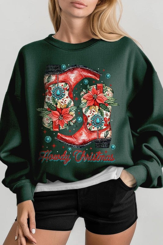 Howdy Christmas Graphic Fleece Sweatshirts - Bee Creek Apparel