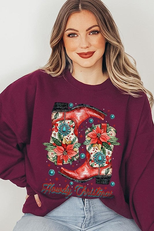 Howdy Christmas Graphic Fleece Sweatshirts - Bee Creek Apparel